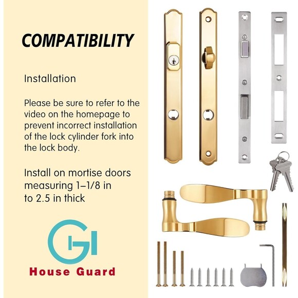 House Guard Hinged Patio Door Handle System (Brass) - Picture 5 of 12